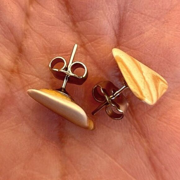 Vintage Natural Picture Jasper Gemstone Post Earrings - Picture 2 of 8